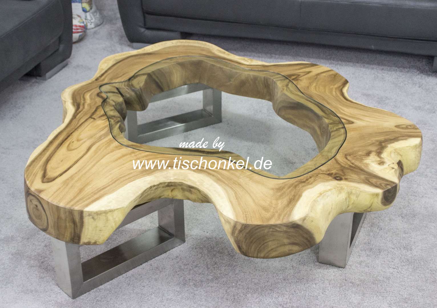 Designer couchtisch baumscheibe mit glas : der tischonkel