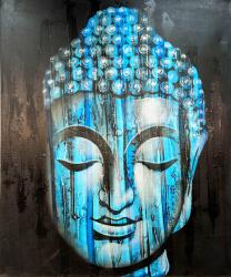 Handgemaltes Ölgemälde auf Leinwand "Blaues Buddha-Gesicht" ca. 100 x 120 x 4 cm