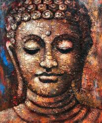Handgemaltes Ölgemälde auf Leinwand "Bronze Buddha" ca. 100 x 120 x 4 cm