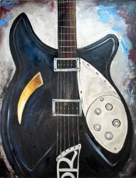 Handgemaltes Ölgemälde auf Leinwand "Gitarre" ca. 70 x 90 x 4 cm