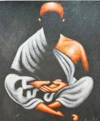 Handgemaltes Ölgemälde auf Leinwand "Meditierender Mönch" ca. 100 x 120 x 4 cm