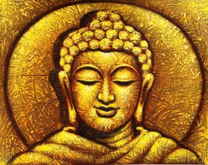 Ölgemälde auf Leinwand "Goldener Buddha" ca. 90 x 70 x 3 cm