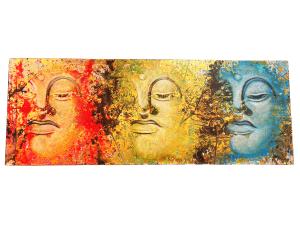 Ölgemälde auf einer Leinwand gemalt "Buddha-Gesichter bunt" ca. 120 x 45 x 3 cm