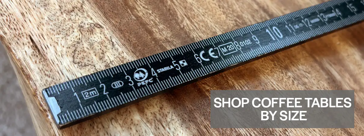 A coffee table from Tischonkel.de is handcrafted, solid wood, unique, and available in various sizes