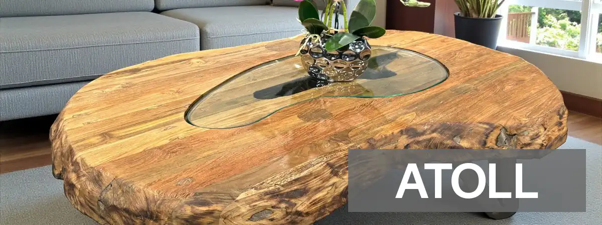 Couchtisch Atoll – ovaler Massivholz-Couchtisch mit Glaseinlage von GERKEN Wohndesign