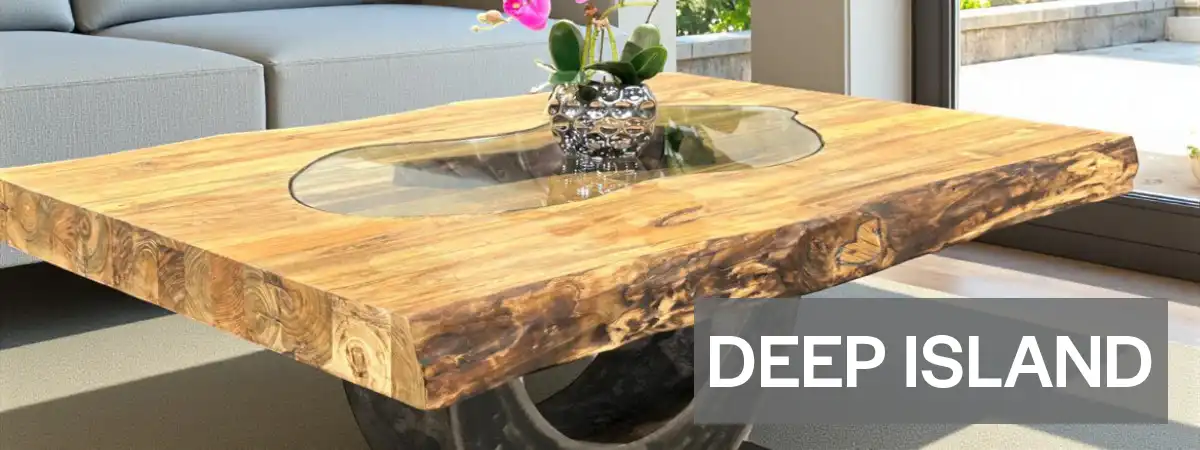 Eckiger Couchtisch Deep Island aus Massivholz