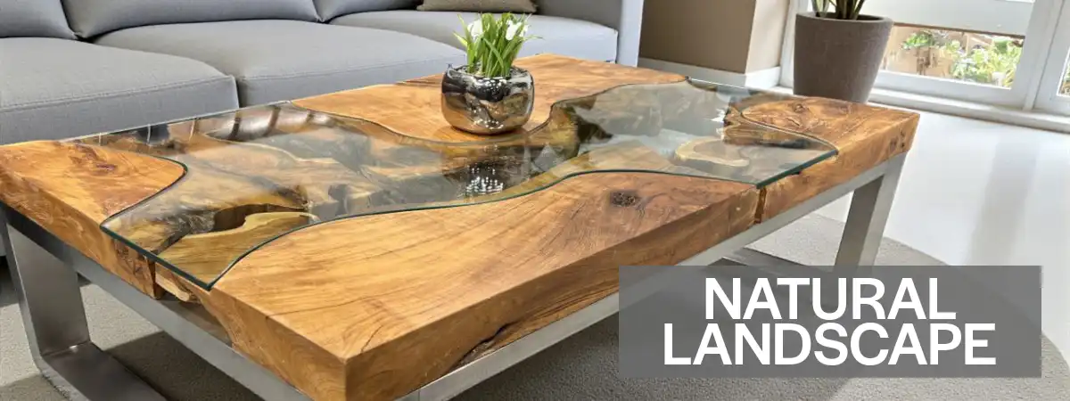 Ausgefallener Couchtisch „Natural Landscape“ – Unikat aus antikem Teakholz