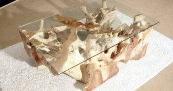 Baumwurzeltisch mit Glasplatte
