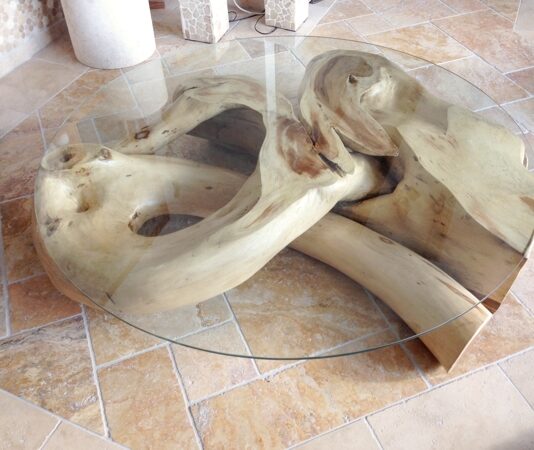 Mesa de café „Tronco de árbol serpenteante“ 150 cm Mesa de centro tronco