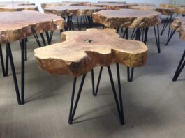 Beistelltisch aus einer Baumscheibe (Litschi) Beistelltisch Baumscheibe