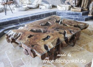 Großer Couchtisch aus einer Baumwurzel 119 x 168 cm (Teil 2) Grosser Couchtisch