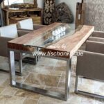 Designtisch mit Edelstahl und Glas