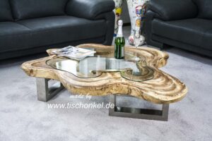 Couchtisch Baumscheibe mit Glas