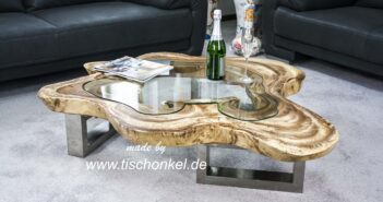 Couchtisch Baumscheibe mit Glas