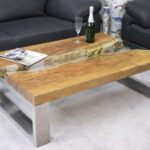 Couchtisch aus Massivholz Litschi, Edelstahl und Glas