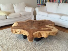 Sofabord med bordplade lavet af en træstamme Bordplade lavet af en træstamme