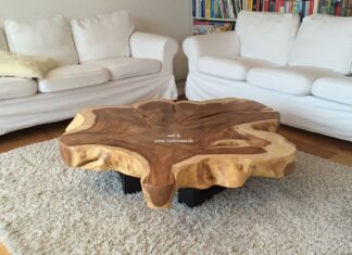 Couchtisch mit Tischplatte aus einem Baumstamm Tischplatte aus einem Baumstamm