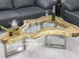 Couchtisch „Clash“ aus einem Baumstamm mit Glas (140 x 100 cm) Couchtisch Clash