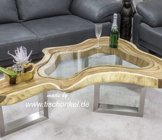 Sofabord „Clash“ lavet af en træstamme med glas (140 x 100 cm) Sofabord Clash