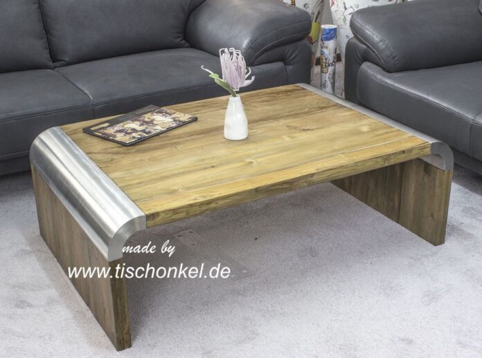 Design Couchtisch Altholz Edelstahl