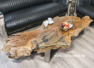 Baumstamm Couchtisch mit Baumkante (140 cm) Baumstamm Couchtisch mit Wildkante