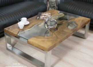 Design Couchtisch aus Holz mit Glas Design Couchtisch aus Holz mit Glas