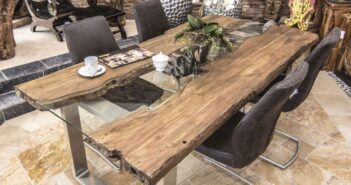 Design Esstisch aus Altholz „Old Elements“ mit Edelstahlgestell Design Esstisch aus Altholz