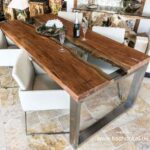 Design Esstisch aus Holz mit Edelstahl und Glas