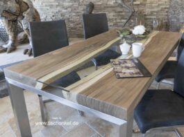 Esstisch mit Edelstahl Esstisch mit Edelstahl Holz und Glas