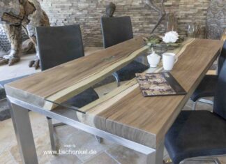Esstisch mit Edelstahl Esstisch mit Edelstahl Holz und Glas