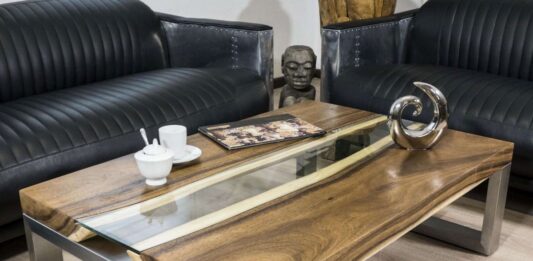 Smart sofabord fra serien Elements med glasplade og stel i rustfrit stål Smart sofabord fra serien Elements