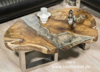 Zeitloser Couchtisch aus einem Baumstamm (Baumscheibe) Zeitloser Couchtisch aus einem Baumstamm mit außergewöhnlichem Design