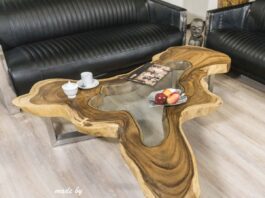 Couchtisch Clash Couchtisch Clash aus einem Baumstamm mit Glaseinleger