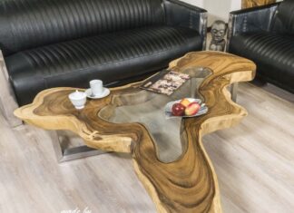 Couchtisch Clash Couchtisch Clash aus einem Baumstamm mit Glaseinleger