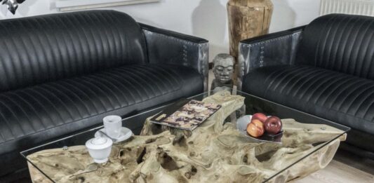 Table basse élégante en racine d'arbre Table basse élégante en racine d'arbre avec plateau en verre