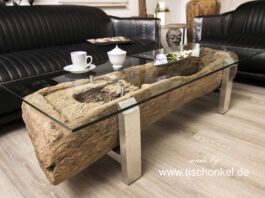 Antiker Couchtisch aus einem alten Reismörser (140 cm) Antiker Couchtisch