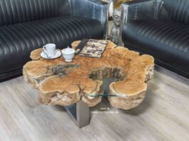 Baumstamm Couchtisch mit einem Durchmesser von 80 cm Baumstamm Couchtisch 80 cm