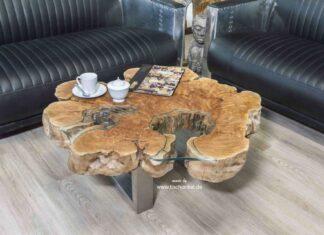Baumstamm Couchtisch mit einem Durchmesser von 80 cm Baumstamm Couchtisch 80 cm