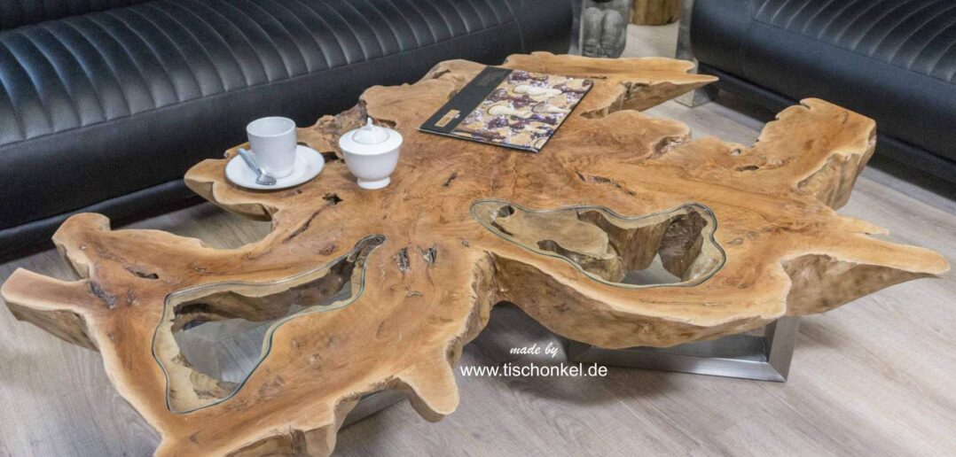 Couchtisch aus einer Baumscheibe mit Glas - Der Tischonkel
