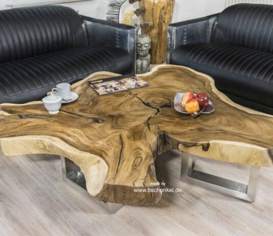 Couchtisch aus einer Suar Baumscheibe im Format 140 x 120 cm Couchtisch aus einer Suar Baumscheibe