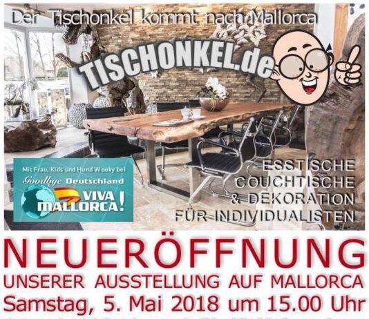 Bekanntmachung der Eröffnung mit „Goodbye Deutschland“ Flyer Eröffnung von GERKEN Wohndesign auf Mallorca mit Goodbye Deutschland