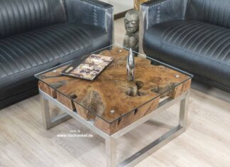 Kleiner Couchtisch aus einer Baumwurzel 80×80 cm Kleiner Couchtisch aus einer Baumwurzel eckig für kleine Wohnzimmer