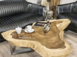 Small living room table made of wood, tree slice made of Suar, approx. 100 cm Small living room table made of wood
