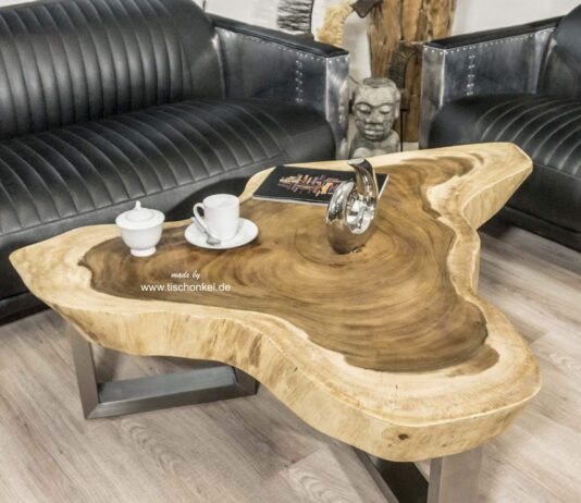 Kleiner Wohnzimmertisch aus Holz, Baumscheibe aus Suar, ca. 100 cm Kleine salontafel van hout