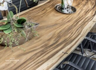 Tischplatte aus einem Baumstamm mit Baumkante 200 cm Esstisch Konferenztisch aus einer massiven Bohle