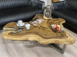 Gran mesa de café de una losa de árbol Gran mesa de café de una losa de árbol