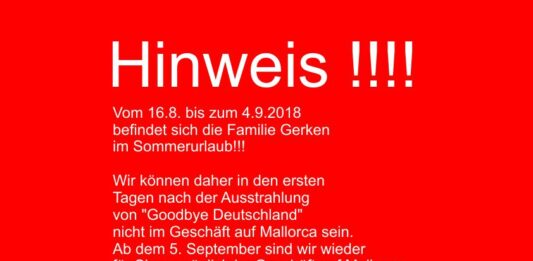 NOTE: Company holidays of the crew in Mallorca from 16.8. to 4.9.2018