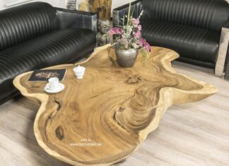 Baumstamm Couchtisch aus einer Baumscheibe „Suar“ mit Baumkante Baumstamm Couchtisch aus einer Baumscheibe rund mit Baumkante