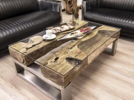 Couchtisch aus Holzbalken, 120 x 80 cm Couchtisch aus Holzbalken