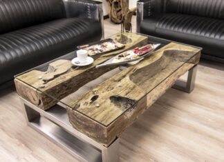 Couchtisch aus Holzbalken, 120 x 80 cm Couchtisch aus Holzbalken